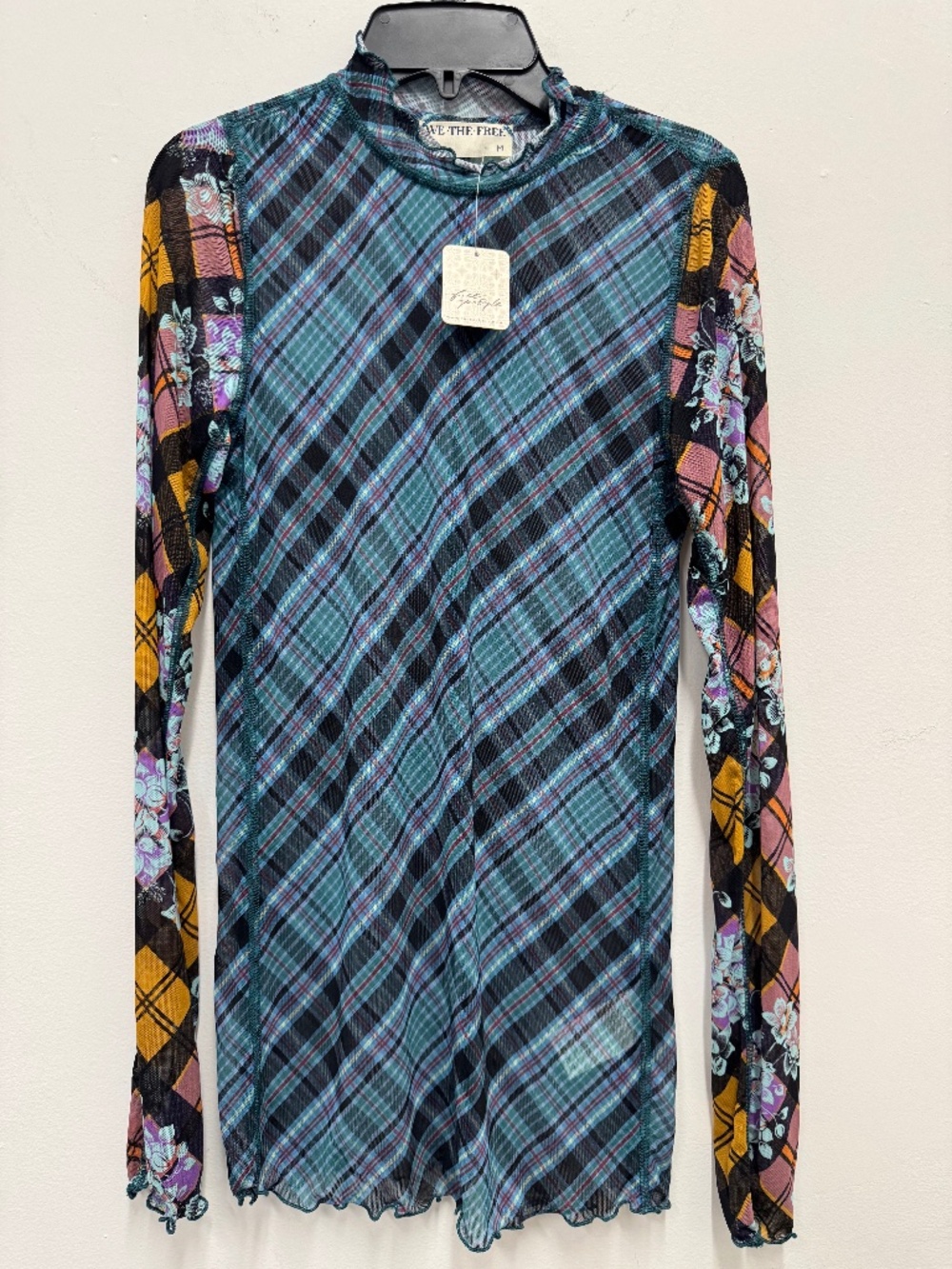 Free People We The Free Plaid Floral Mesh Top Size M NWT
